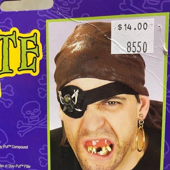 ADULT PIRATE Accessories Kit Costumes: eye patch, bandana, beard, teeth - Picture 2 of 9